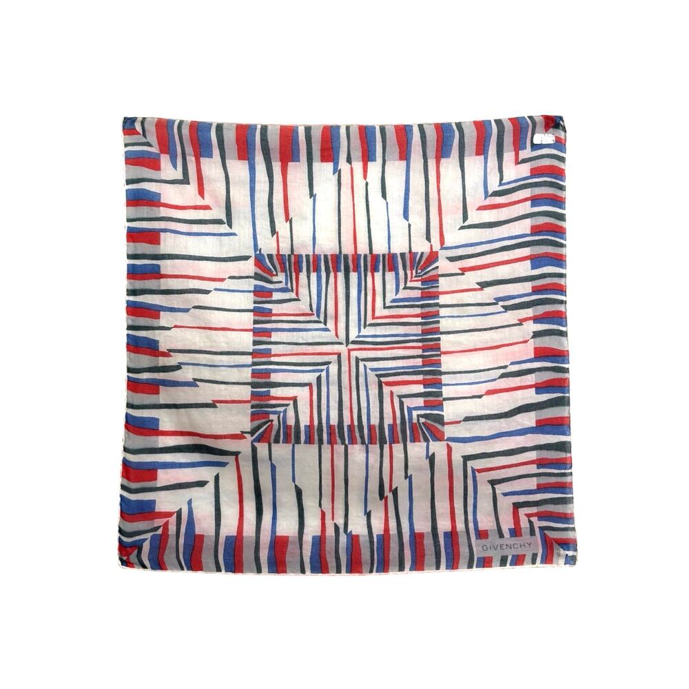 Givenchy Vintage Red White Blue Geometric Cotton Handkerchief Pocket Square 14”